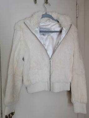Wilson's Leather Maxima 100% Real Rabbit Fur Bomber Jacket Medium Size Off-white